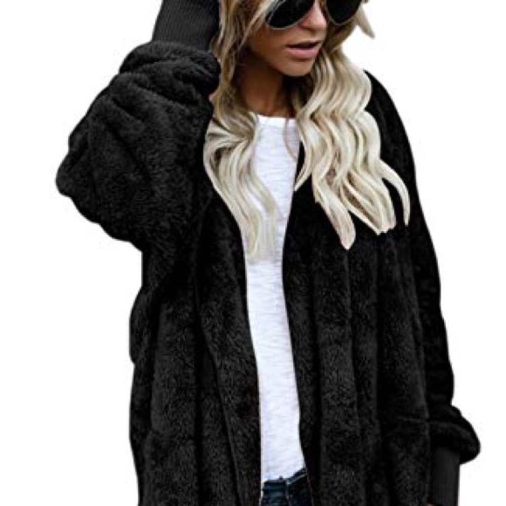 Black furry coat